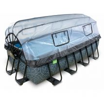 Piscine exit Stone 400x200x100cm avec pompe filtrante à sable et dôme et pompe à chaleur - grise