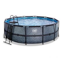 Exit Piscine en pierre ø427x122cm avec pompe de filtration - gris