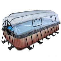 Piscine exit Wood 540x250x122cm avec pompe filtrante à sable et dôme et pompe à chaleur - marron