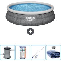 Piscine gonflable ronde Bestway à réglage rapide - Imprimé rotin - 457 x 84 cm - Comprend des Accessoires CB57