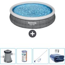 Piscine gonflable ronde Bestway à réglage rapide - Imprimé rotin - 366 x 76 cm - Comprend des Accessoires CB57