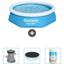 Piscine Gonflable Ronde Fast Set Bestway 244 x 61 cm - Bleue - Incluse Accessoire CB39 - Blue