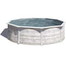 GRE - Piscine ronde acier Ø4,80m x h: 1,22m - Imitation bois Nordique