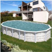 Kit piscine hors sol acier ovale Islandia avec renforts en u - Dimensions piscine: 6,34 x 3,99 x 1,32 m