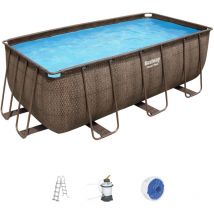 Bestway - Piscine hors sol rectangle Power Steel 412 x 201 x 122 cm rotin marron