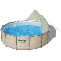 Bestway - Piscine hors sol ronde Power Steel avec auvent 396x107cm rotin beige
