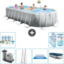 Intex - Piscine Oval Prism Frame - 610 x 305 x 122 cm - Grise - Comprend des Accessoires CB41