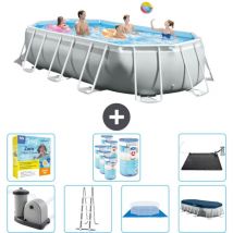 Intex - Piscine Oval Prism Frame - 503 x 274 x 122 cm - Grise - Comprend des Accessoires CB50