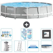 Intex - Piscine Round Prism Frame - 457 x 107 cm - Grise - Comprend des Accessoires CB43