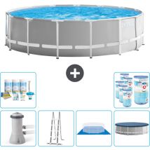 Intex - Piscine Round Prism Frame - 457 x 122 cm - Grise - Comprend des Accessoires CB41