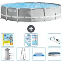 Intex - Piscine Round Prism Frame - 457 x 107 cm - Grise - Comprend des Accessoires CB51