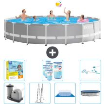 Intex - Round Prism Frame Swimming Pool – 610 x 132 cm – Grau – Inklusive Zubehör CB52