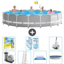 Intex - Round Prism Frame Swimming Pool – 610 x 132 cm – Grau – Inklusive Zubehör CB51