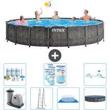Intex - Piscine Round Prism Frame Greywood - 549 x 122 cm - Comprend des Accessoires CB46