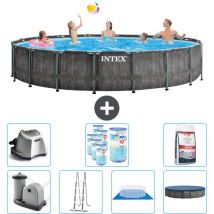 Intex - Piscine Round Prism Frame Greywood - 549 x 122 cm - Comprend des Accessoires CB58