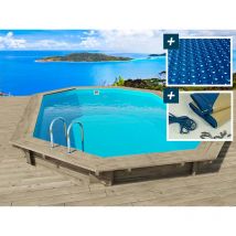 Habitat Et Jardin - Piscine bois ' Florida 130 ' - 6.57 x 4.57 x 1.31 m + Bâche à bulles 180 μ + Bâche hiver 280 gr/m²