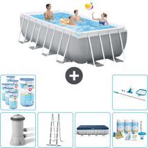 Intex - Piscine rectangulaire 400 x 200 x 122 cm - Grise - Comprend des Accessoires CB34