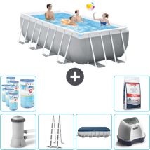 Intex - Piscine rectangulaire 400 x 200 x 122 cm - Grise - Comprend des Accessoires CB55
