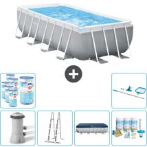 Intex - Piscine rectangulaire 400 x 200 x 100 cm - Grise - Comprend des Accessoires CB34