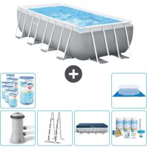 Intex - Piscine rectangulaire 400 x 200 x 100 cm - Grise - Comprend des Accessoires CB29
