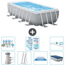 Intex - Piscine rectangulaire 488 x 244 x 107 cm - Grise - Comprend des Accessoires CB46