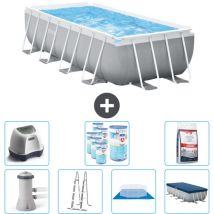Intex - Piscine rectangulaire 488 x 244 x 107 cm - Grise - Comprend des Accessoires CB58