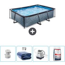 Piscine Rectangulaire Structure en Pierre EXIT - 220 x 150 x 65 cm - Comprend des Accessoires CB54