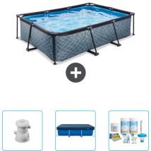 Exit Toys - Piscine Rectangulaire Structure en Pierre exit - 220 x 150 x 65 cm - Comprend des Accessoires CB63