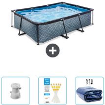 Exit Toys - Piscine Rectangulaire Structure en Pierre exit - 220 x 150 x 65 cm - Comprend des Accessoires CB74