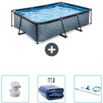 Exit Toys - Piscine Rectangulaire Structure en Pierre exit - 220 x 150 x 65 cm - Comprend des Accessoires CB78