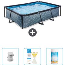 Exit Toys - Piscine Rectangulaire Structure en Pierre exit - 300 x 200 x 65 cm - Comprend des Accessoires CB73