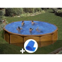 GRE - Kit piscine acier aspect bois Gré Mauritius ronde 5,70 x 1,32 m + Bâche à bulles