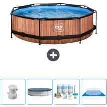Piscine Ronde Structure Bois EXIT - 300 x 76 cm - Comprend des Accessoires CB15