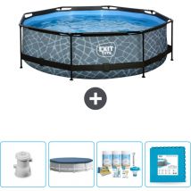 Exit Toys - Piscine ronde structure en pierre exit - 300 x 76 cm - Comprend des Accessoires CB16