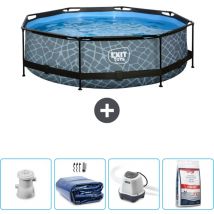 Exit Toys - Piscine ronde structure en pierre exit - 300 x 76 cm - Comprend des Accessoires CB56