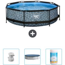 Exit Toys - Piscine ronde structure en pierre exit - 300 x 76 cm - Comprend des Accessoires CB87