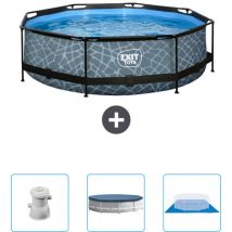 Exit Toys - Piscine ronde structure en pierre exit - 300 x 76 cm - Comprend des Accessoires CB88