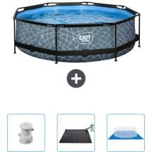 Exit Toys - Piscine ronde structure en pierre exit - 300 x 76 cm - Comprend des Accessoires CB91