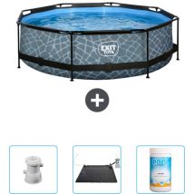 Exit Toys - Piscine ronde structure en pierre exit - 300 x 76 cm - Comprend des Accessoires CB92