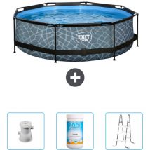 Exit Toys - Piscine ronde structure en pierre exit - 300 x 76 cm - Comprend des Accessoires CB96