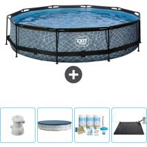 Exit Toys - Piscine ronde structure en pierre exit - 360 x 76 cm - Comprend des Accessoires CB18