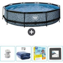 Exit Toys - Piscine ronde structure en pierre exit - 360 x 76 cm - Comprend des Accessoires CB24