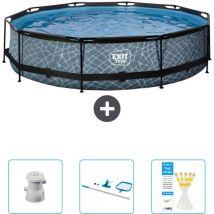 Exit Toys - Piscine ronde structure en pierre exit - 360 x 76 cm - Comprend des Accessoires CB94