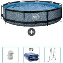 Piscine ronde structure en pierre EXIT - 360 x 76 cm - Comprend des Accessoires CB95