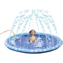 Piscine tapis à jet d'eau pour chien - ø 1,5 m - pliable, facile à transporter - pvc bleu motifs os pattes