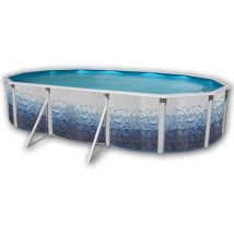 Kit piscine hors-sol acier TOI trencadis ovale 6.40 x 3.66 x 1.20m décor céramique
