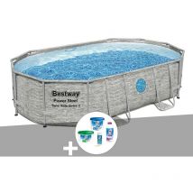 Ramroxx - Kit piscine tubulaire ovale Bestway Power Steel SwimVista avec hublots 4,88 x 3,05 x 1,07 m + Kit de traitement au chlore