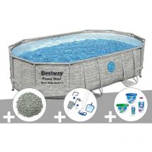 Kit piscine tubulaire ovale Bestway Power Steel SwimVista avec hublots 4,88 x 3,05 x 1,07 m + 10 kg de zéolite + Kit chlore + Kit d'entretien
