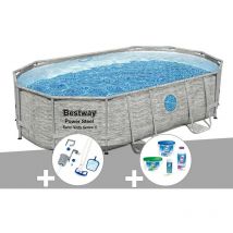 Ramroxx - Kit piscine tubulaire ovale Bestway Power Steel SwimVista avec hublots 4,88 x 3,05 x 1,07 m + Kit de traitement au chlore + Kit d'entretien