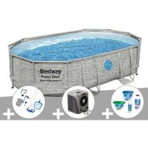 Ramroxx - Kit piscine tubulaire ovale Bestway Power Steel SwimVista avec hublots 4,88 x 3,05 x 1,07 m + Kit au chlore + Kit d'entretien Deluxe +